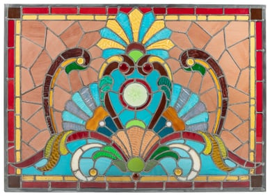 [STAINED GLASS]. Stained Glass Window with Stylized Shell a...