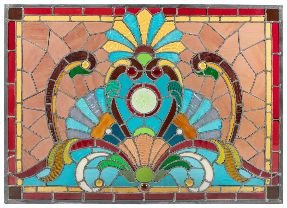 [STAINED GLASS]. Stained Glass Window with Stylized Shell a... (1 of 1)