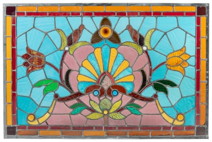 [STAINED GLASS]. Stained Glass Window with Stylized Bird an...