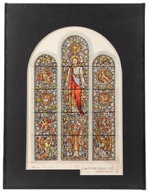 [STAINED GLASS]. CLINTON GLASS CO. Maquette an arched churc...