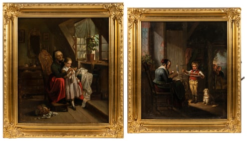 ARTIST UNKNOWN (19th century). A Pair of Genre Paintings. A...