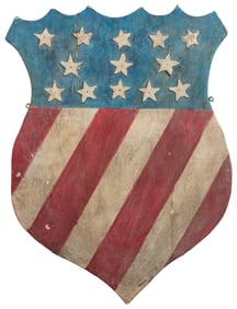 Union Shield Wood Cutout with 13 Stars and Diagonal Stripes...