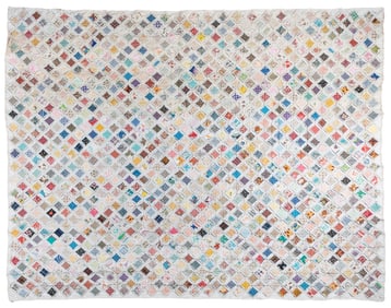 [ANTIQUE QUILT] Cathedral Window Quilt. Circa 1950. Various...