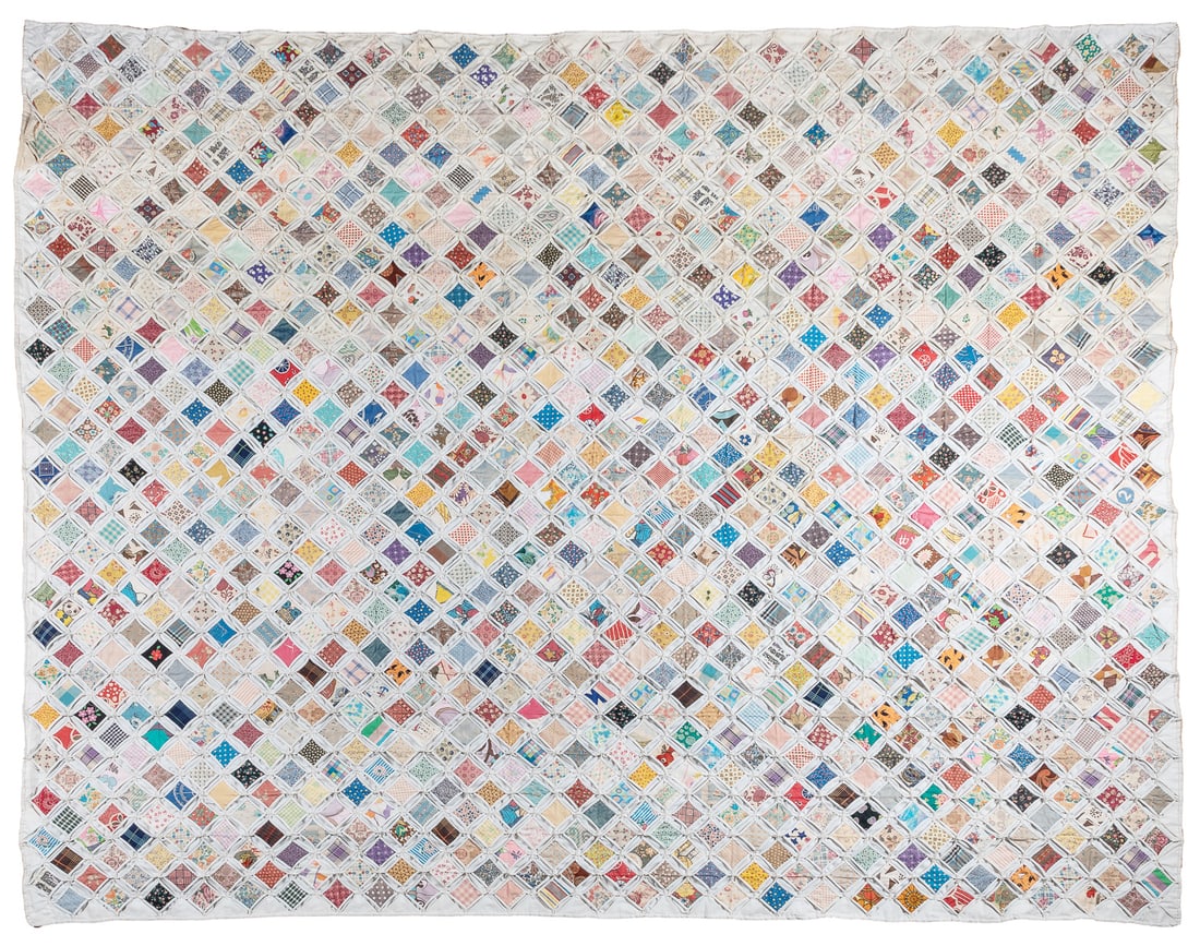 [ANTIQUE QUILT] Cathedral Window Quilt. Circa 1950. Various... (1 of 3)