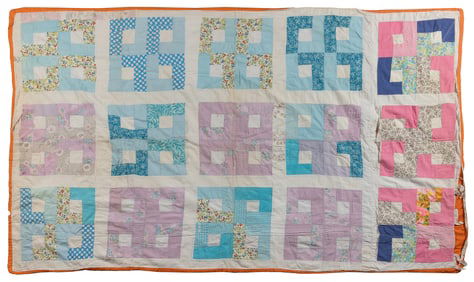 [ANTIQUE QUILT] “Four Square” Pattern Variation. Circa 1960...
