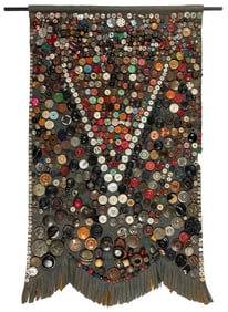 Letter V Felt Fringed Banner. Sewn buttons on felt with dow...