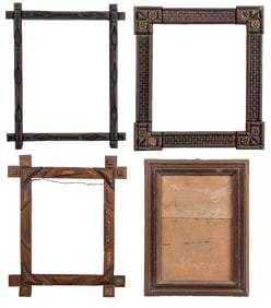 Four Tramp Art Frames. Chip carved wood with paint or varni...