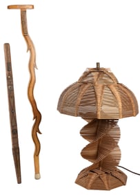 [FOLK ART] Popsicle Stick Lamp with Two Canes. Circa 1960. ...