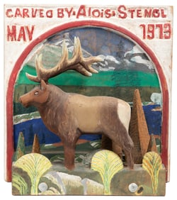 [FOLK ART] Carved Moose Sculpture in Constructed Relief Tab...