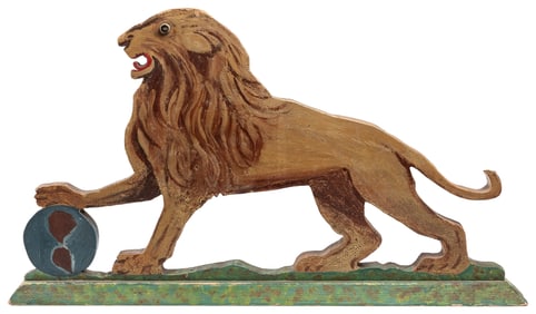 Lion Cutout with Paw on Earth. (American, 20th century). No...