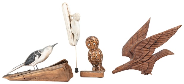 [FOLK ART] (American, 20th century). Owl, Eagle, Woodpecker...