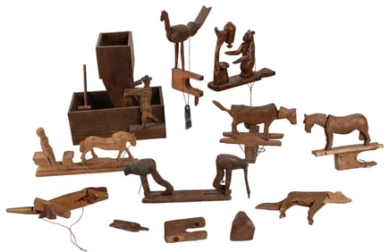 [WOOD CARVING] Farm Machine with Gears, Horse and Buggy, an...
