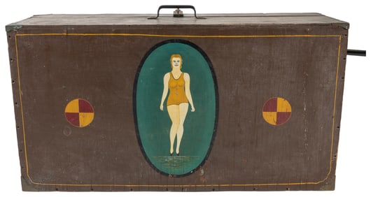 Folk Art Traveling Wooden Suitcase with a Bathing Beauty an...
