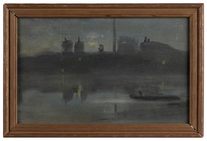 A Moody Landscape with Boat at Dusk (American, 20th Century...