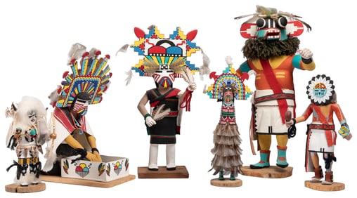 Six Kachina Dolls by Leo Lacapa, Abel Sakiestewa, I. Hunter...