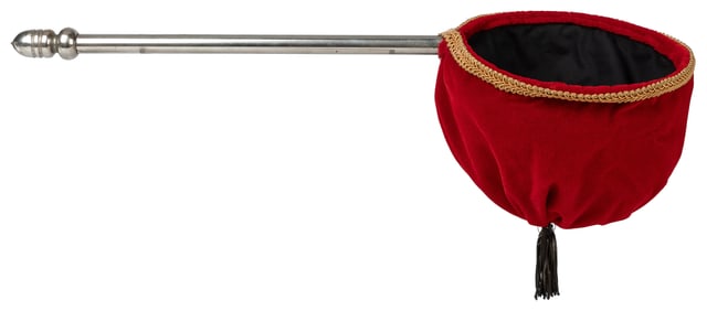 Change Bag. Circa 1930. Red plush bag on long metal handle ...