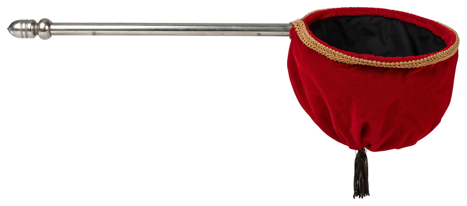 Change Bag. Circa 1930. Red plush bag on long metal handle ... (1 of 1)