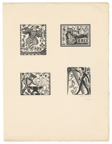 [BOOKPLATES]. LAUREAU, M. (1911 – 2004). Quatre Ex-Libris P...
