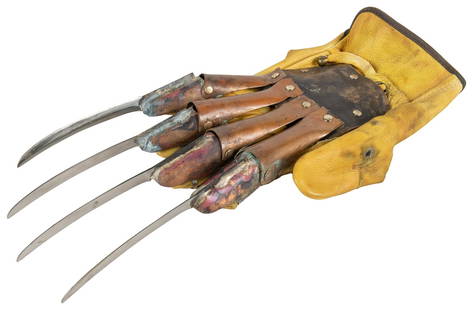 [FREDDY KRUEGER]. ERIKSEN, Anders. Museum Quality Replica o...: [FREDDY KRUEGER]. ERIKSEN, Anders. Museum Quality Replica of the Freddy Kruger Glove. Anders Eriksen of Nightmaregloves.com, [ca. 20th/21st century]. Leather, copper and stainless steel glove with