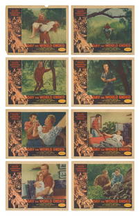 Day the World Ended. Set of Eight Color Lobby Cards, Four S...: Day the World Ended. Set of Eight Color Lobby Cards, Four Signed by Lori Nelson. American Releasing Corp., 1956. These cards feature Nelson, Richard Denning, and the “terrifying” monster