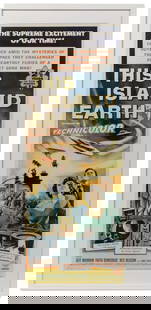 This Island Earth. Universal International, 1955. Insert (3...: This Island Earth. Universal International, 1955. Insert (35 x 13”) poster for the sci-fi classic film starring Rex Reason, Jeff Morrow, Faith Domergue, and Russell Johnson. Art by Reynold