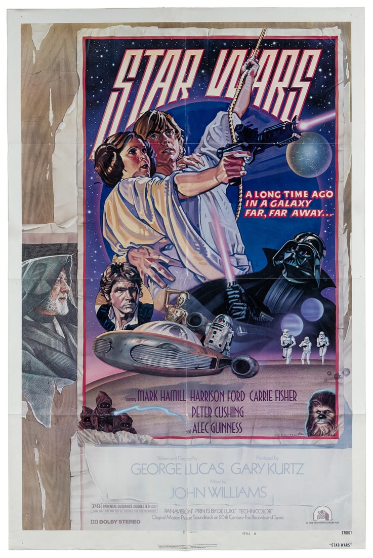 Star Wars. 20th Century Fox, 1977. One-sheet (41 x 27”). St...: Star Wars. 20th Century Fox, 1977. One-sheet (41 x 27”). Style D. Art by Charlie White III, and known as the “circus” design. Folded. Minor wear along folds and edges. A-/B+.