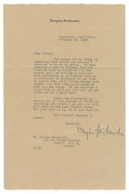 FAIRBANKS, Douglas Sr. (1883 – 1939). Typed letter signed. ...