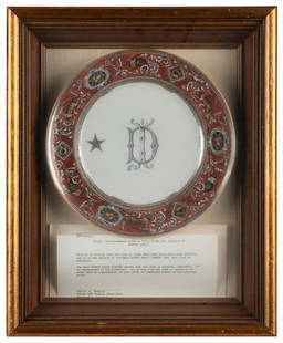 Bette Davis Estate Plate and Signed Photo. Two pieces, incl...: Bette Davis Estate Plate and Signed Photo. Two pieces, including a porcelain plate, monogrammed at center, in a framed display with a letter endorsed by Disney MGM Studios Theme Park that the plate wa