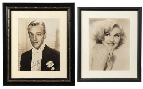 Ginger Rogers and Fred Astaire Signed Photographs. Includin...: Ginger Rogers and Fred Astaire Signed Photographs. Including: a matte finish photo of Ginger Rogers, inscribed and signed in green ink, dated 1934, inscribed to the Meglin Dance Studio; and a Fred Ast
