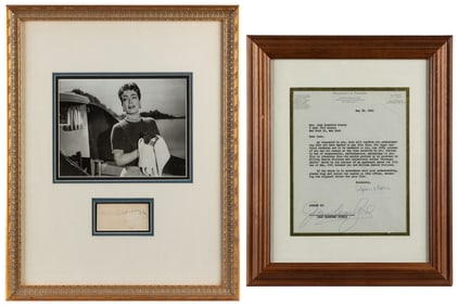 Joan Crawford Signed Document and Autograph. Two pieces, in...
