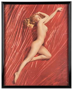 MONROE, Marilyn. Marilyn Monroe Tom Kelley Pinup Poster. Ci...: MONROE, Marilyn. Marilyn Monroe Tom Kelley Pinup Poster. Circa 1950s. Poster of Monroe from a photograph by Kelley, an image commonly called “A New Wrinkle” from the “Red Velvet̶