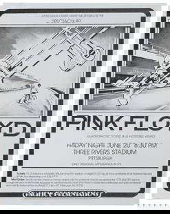 Pink Floyd / Three Rivers Stadium. 1975. Pittsburg, PA. Con...: Pink Floyd / Three Rivers Stadium. 1975. Pittsburg, PA. Concert poster for Pink Floyd with &#8220;quadrophonic sound plus incredible visuals,&#8221; June 20th, 1975. Pacific Presentations. Approx. 22