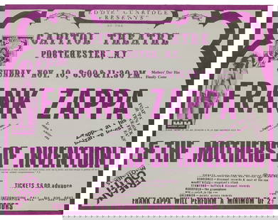 Frank Zappa & The Mothers of Invention / Capitol Theatre. P...: Frank Zappa & The Mothers of Invention / Capitol Theatre. Poster in purple lettering advertising this 1974 concert in Porchester, NY at the Capitol Theatre. 13 7/8 x 17 &#190;&#8221;. Unbacked. A/A-.