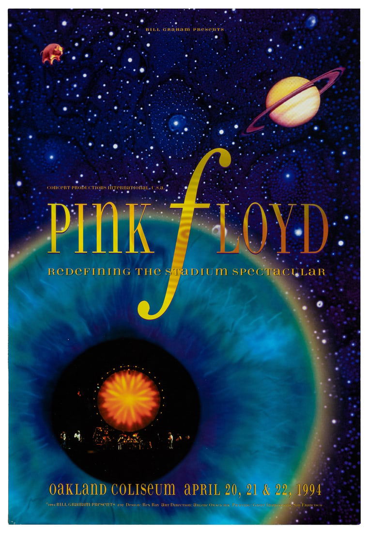 Pink Floyd / Oakland Coliseum. April 20, 21 & 22, 1994. Con...: Pink Floyd / Oakland Coliseum. April 20, 21 & 22, 1994. Concert poster designed by Rex Ray for the concerts at Oakland Coliseum presented by Bill Graham. 19 x 13”. Slight creases lower corners.
