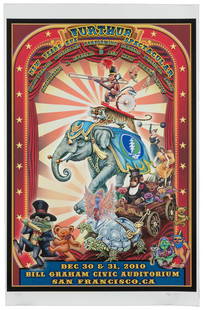 Furthur. New Year’s Eve Spectacular 2010. Color poster prom...: Furthur. New Year&#8217;s Eve Spectacular 2010. Color poster promoting the band&#8217;s shows at Bill Graham Civic Auditorium, signed by designer Mike DuBois lower right, numbered 3 of 10 copies. 36 7