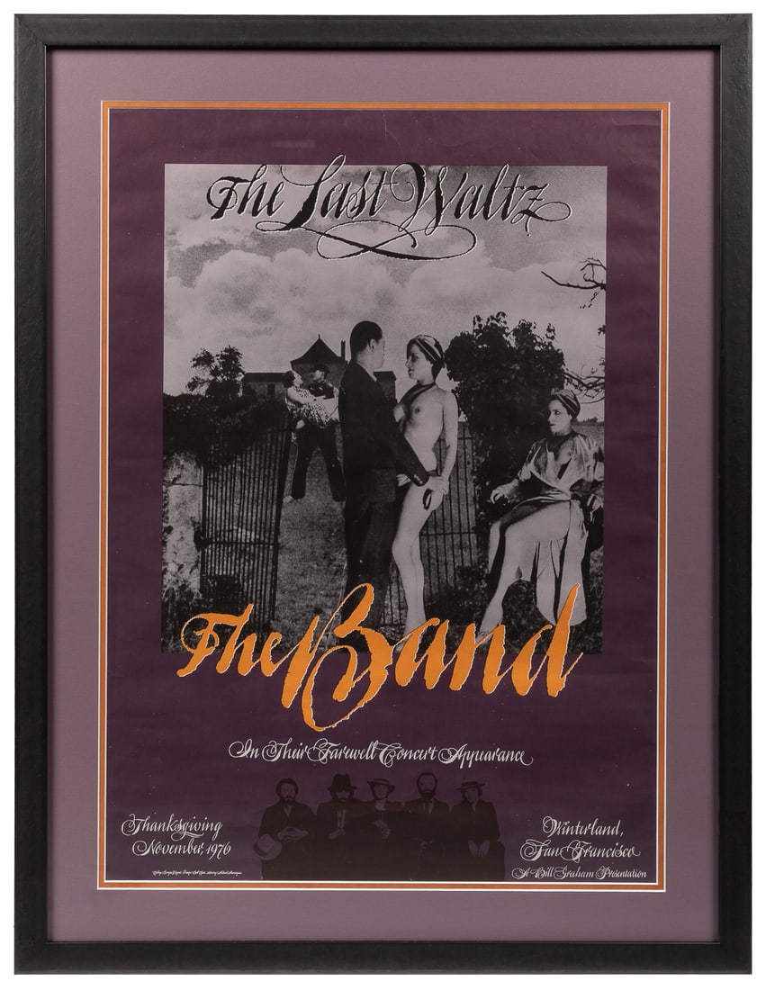 The Band / The Last Waltz. Bill Graham, 1976. Original conc...: The Band / The Last Waltz. Bill Graham, 1976. Original concert poster promoting the iconic farewell concert which featured guests such as Bob Dylan, Neil Diamond, Muddy Waters, Van Morrison, Eric Clap