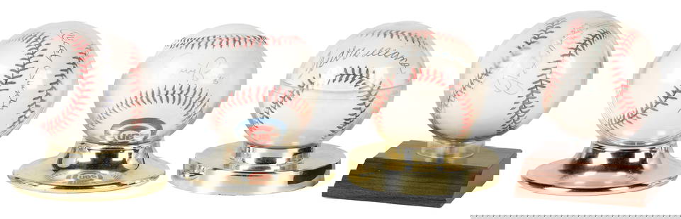 Group of 4 Autographed Baseballs. Including Joe DiMaggio, E...: Group of 4 Autographed Baseballs. Including Joe DiMaggio, Ernie Banks, Mickey Mantle, and Ted Williams, on Rawlings American League balls, except Banks, on a Cubs SPC ball (1997). Mantle and DiMaggio