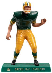 Hartland Green Bay Packers NFL Football Figure. 1958-62. St...: Hartland Green Bay Packers NFL Football Figure. 1958-62. Standing figure on green base, without a jersey decal. Height 7 &#189;&#8221;. Very good.
