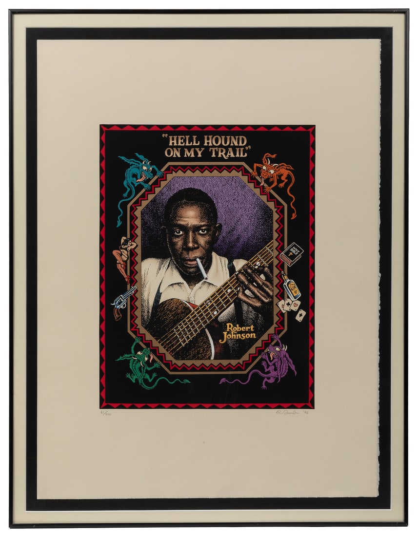 R. Crumb Pair of Blues Portrait Serigraphs. Including: “Her...: R. Crumb Pair of Blues Portrait Serigraphs. Including: “Heroes of the Blues,” 2010, number 71 of 150; and “Robert Johnson/Hell Hound on My Trail,” 1996, number 61 of 220, both