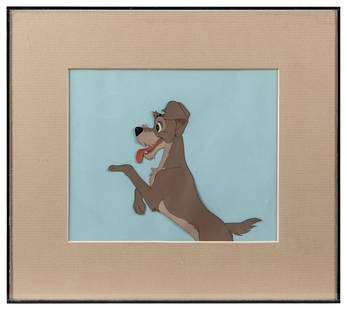 [ANIMATION ART]. [WALT DISNEY PRODUCTIONS]. Lady & the Tram...: [ANIMATION ART]. [WALT DISNEY PRODUCTIONS]. Lady & the Tramp Animation Cel. (Disney, ca. 1955). Painted cel depicting Tramp, on a light blue background. Matted, 10 x 1 &#188;&#8221;; illustration area