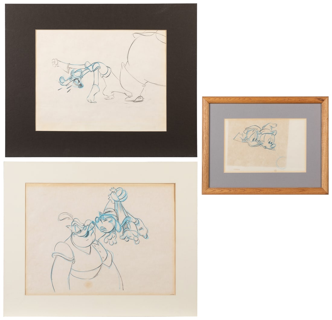 [ANIMATION ART]. [WALT DISNEY PRODUCTIONS]. Trio of Origina...: [ANIMATION ART]. [WALT DISNEY PRODUCTIONS]. Trio of Original Production Pencil Sketches for “The Prince and the Pauper.” [Walt Disney Productions, ca. late 1980s-1990]. Unsigned pencil ske
