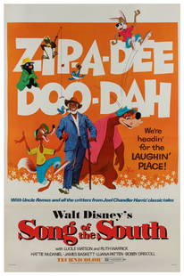 Song of the South. Buena Vista, R-1972. One-sheet (41 x 27”...: Song of the South. Buena Vista, R-1972. One-sheet (41 x 27”) poster for the Disney animated film, with a design by Paul Wenzel. Linen backed. A/A-.