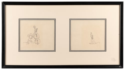 "Mickey's Good Deed" Pair of Animation Drawings.