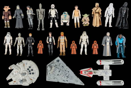 [STAR WARS]. Original Trilogy Die-Cast Ship, Notable Figure...: [STAR WARS]. Original Trilogy Die-Cast Ship, Notable Figure, and Topps Trading Card Collection. V. p., 1978-1981. Includes ten die-cast ships, including the Star Destroyer, Millennium Falcon, Tie Bomb