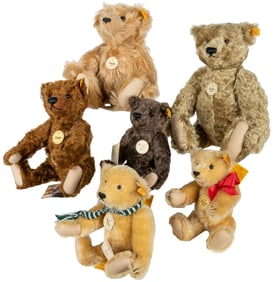 Lot of 6 Steiff Classic Reissue Teddy Bears. Including 1903...
