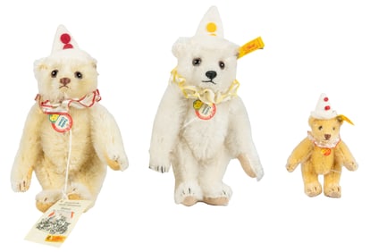 Steiff Trio of Mohair Replica Teddy Clowns. Three jointed b...