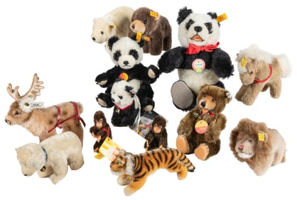 Steiff Lot of 13 Bears, Lions, Monkeys, and Other Animals. ...