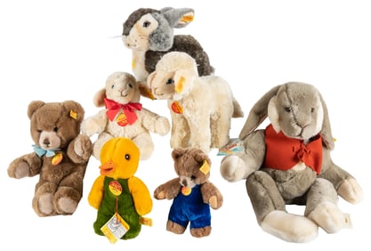 Steiff Plush Animals Group (7). Seven acrylic plush animals...