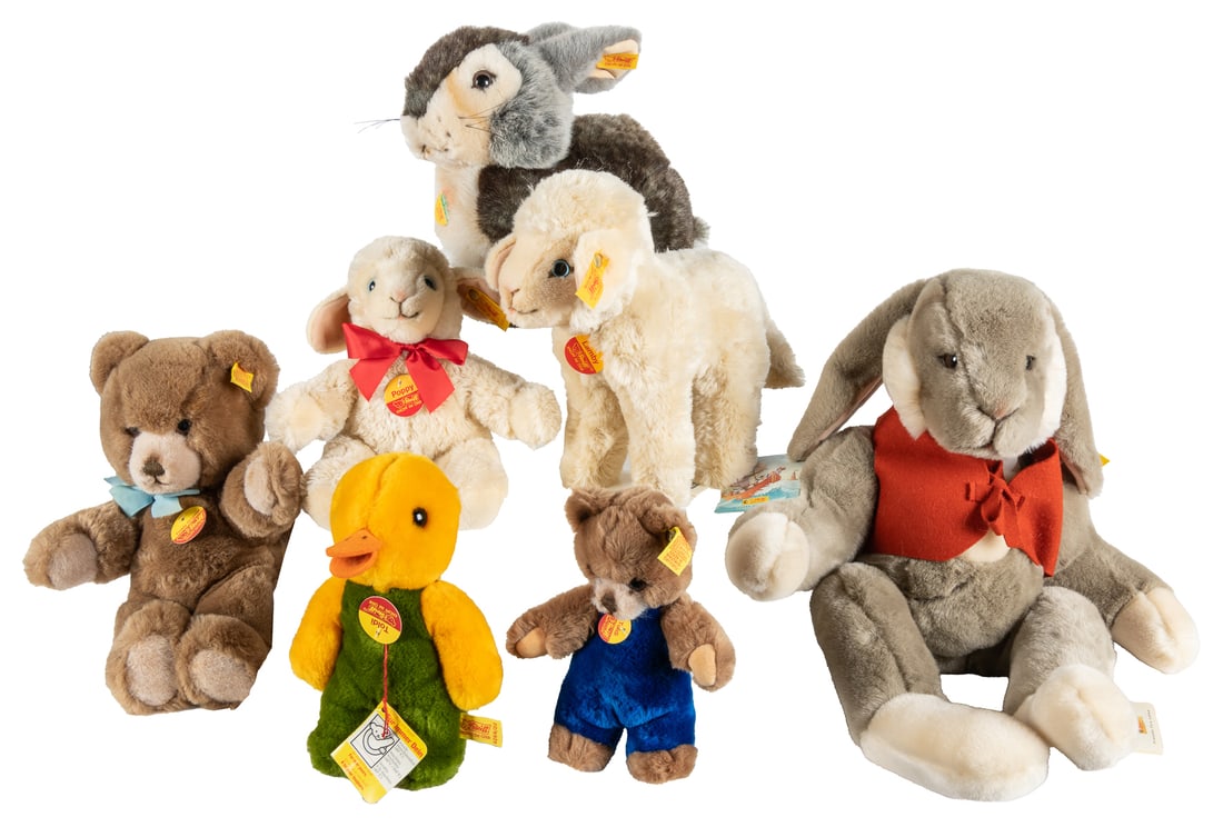 Steiff Plush Animals Group (7). Seven acrylic plush animals... (1 of 1)