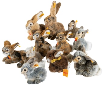 Steiff “Dormili” Rabbit Collection (11). Five cotton-acryli...